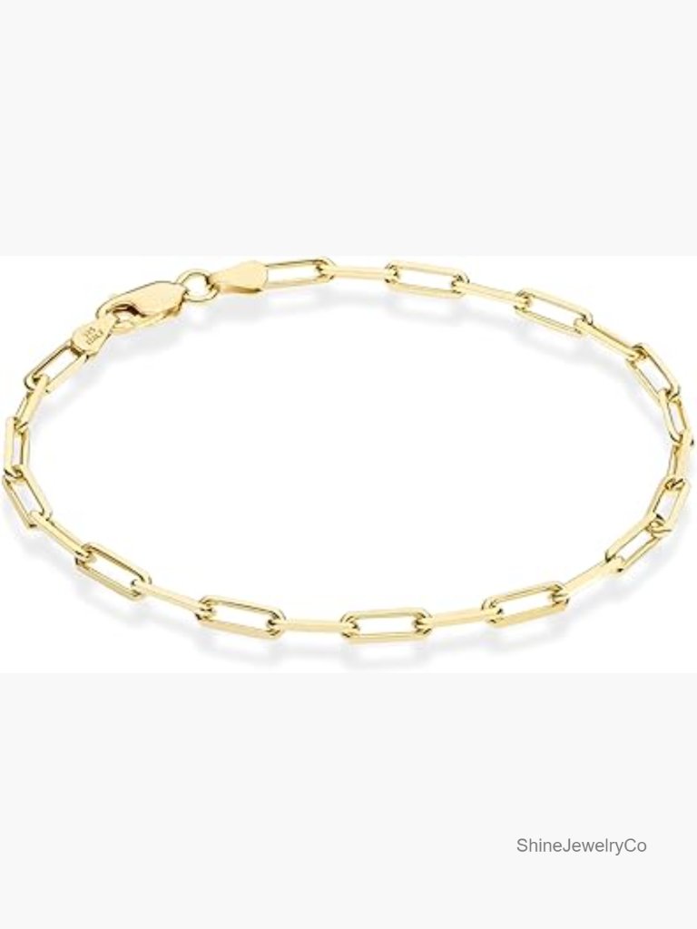 3mm Paperclip Link Chain Bracelet 8in Sterling Silver Gold Plated Unisex